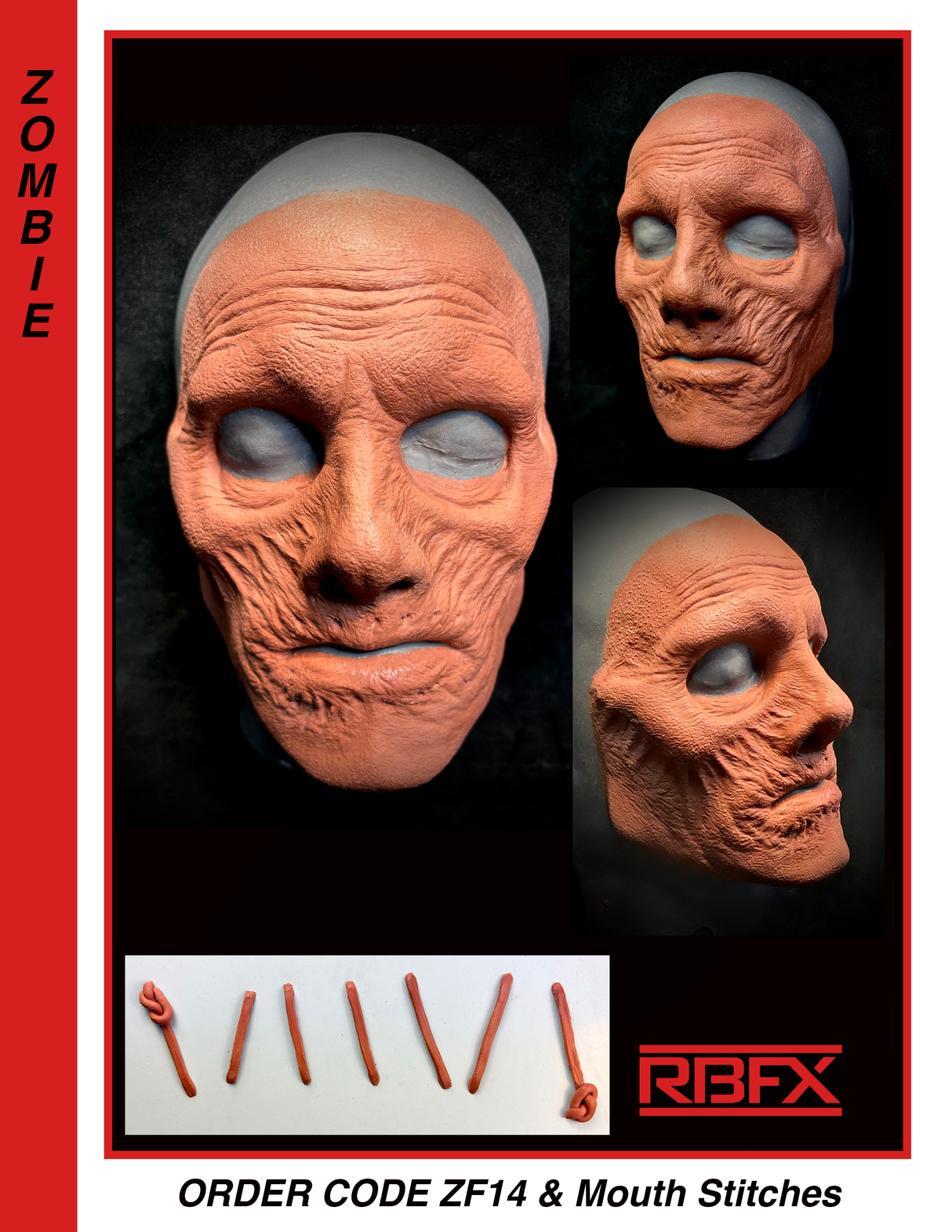 ZF14 & Mouth Stitches- Zombie/Voodoo/ Billy Butcherson- Foam Latex
