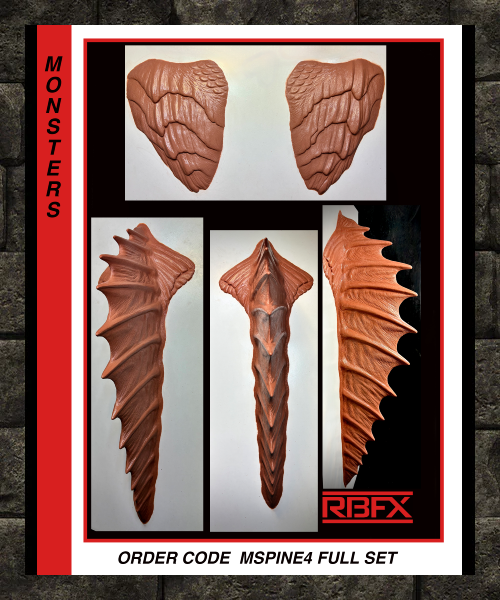 MSPINE4 FULL SET- MERMAID/MERMAN/REPTILE/CREATURE/MONSTER/ ALIEN/SPINE/DORSAL FIN/SHOULDER BLADES - Foam Latex