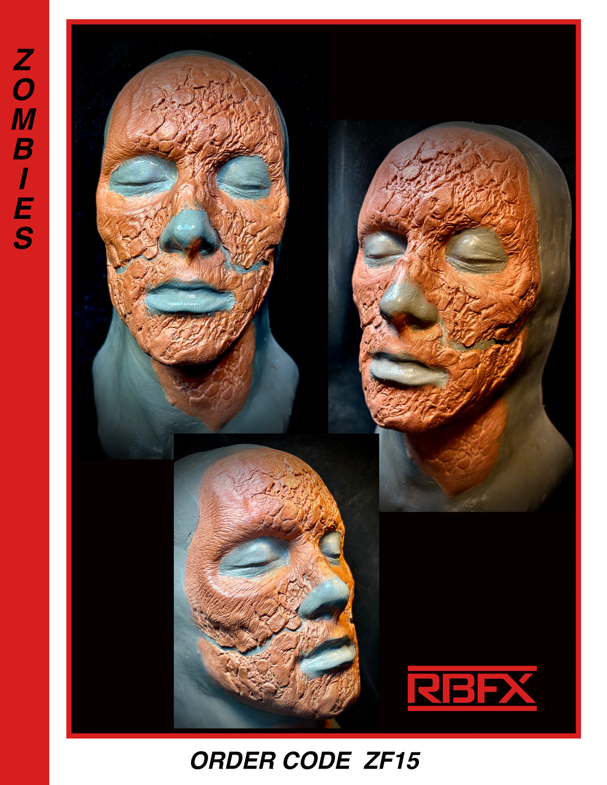 ZF15 - BURNT ZOMBIE/CRACKED FACE/BURN- ZOMBIE - Foam Latex