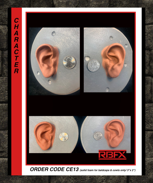 CE13 - SOLID HUMAN EARS FOR BALD CAPS & COWLS ONLY - FOAM LATEX (7524439359746)